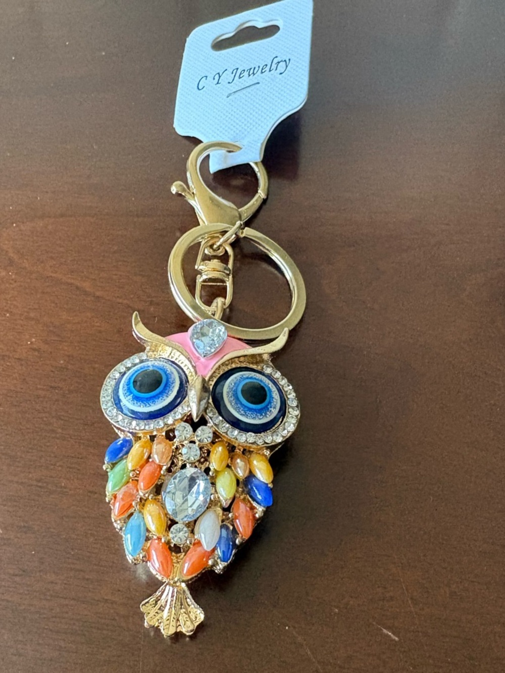 NWT Owl Keychain Multicolor Enamel & Crystal Vibrant Stylish Cool Unique